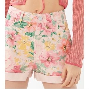 BDG Pink Flower Mom Denim Shorts